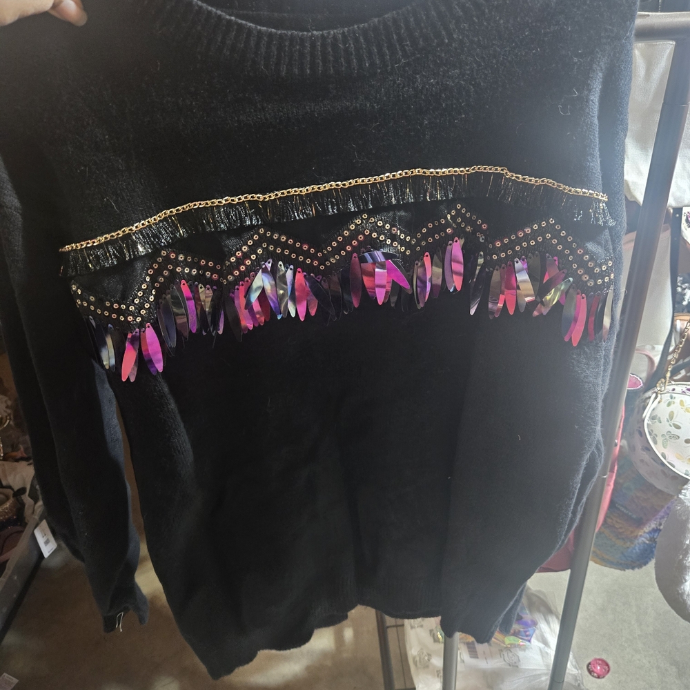Black Sweater with Pink Accents